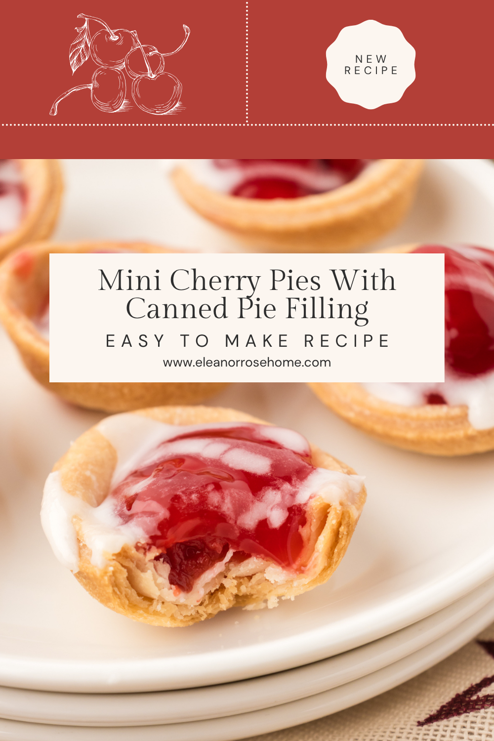 Pinterest graphic with mini cherry pies with canned filling easy to make recipe.