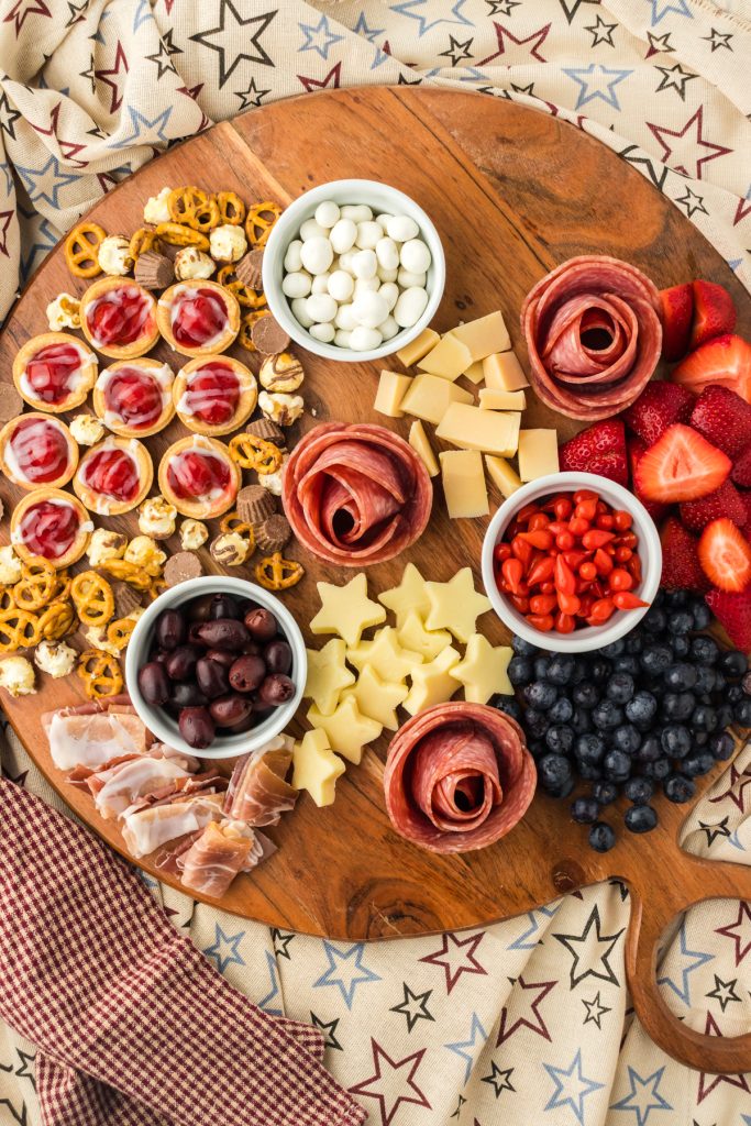 Sweet treats on a patriotic charcuterie board are a great way to satisfy those with a sweet tooth.