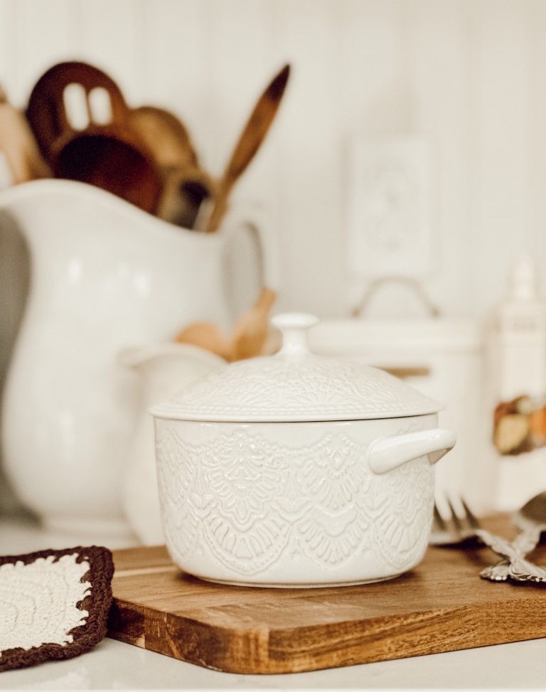 New Pioneer Woman collection at Walmart includes this round ceramic casserole dish with lid.