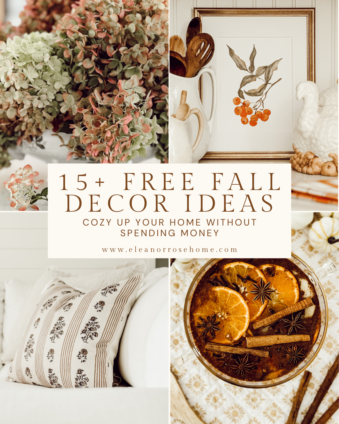 Pinterest graphic 15+ free fall decor ideas that won't cost any money.