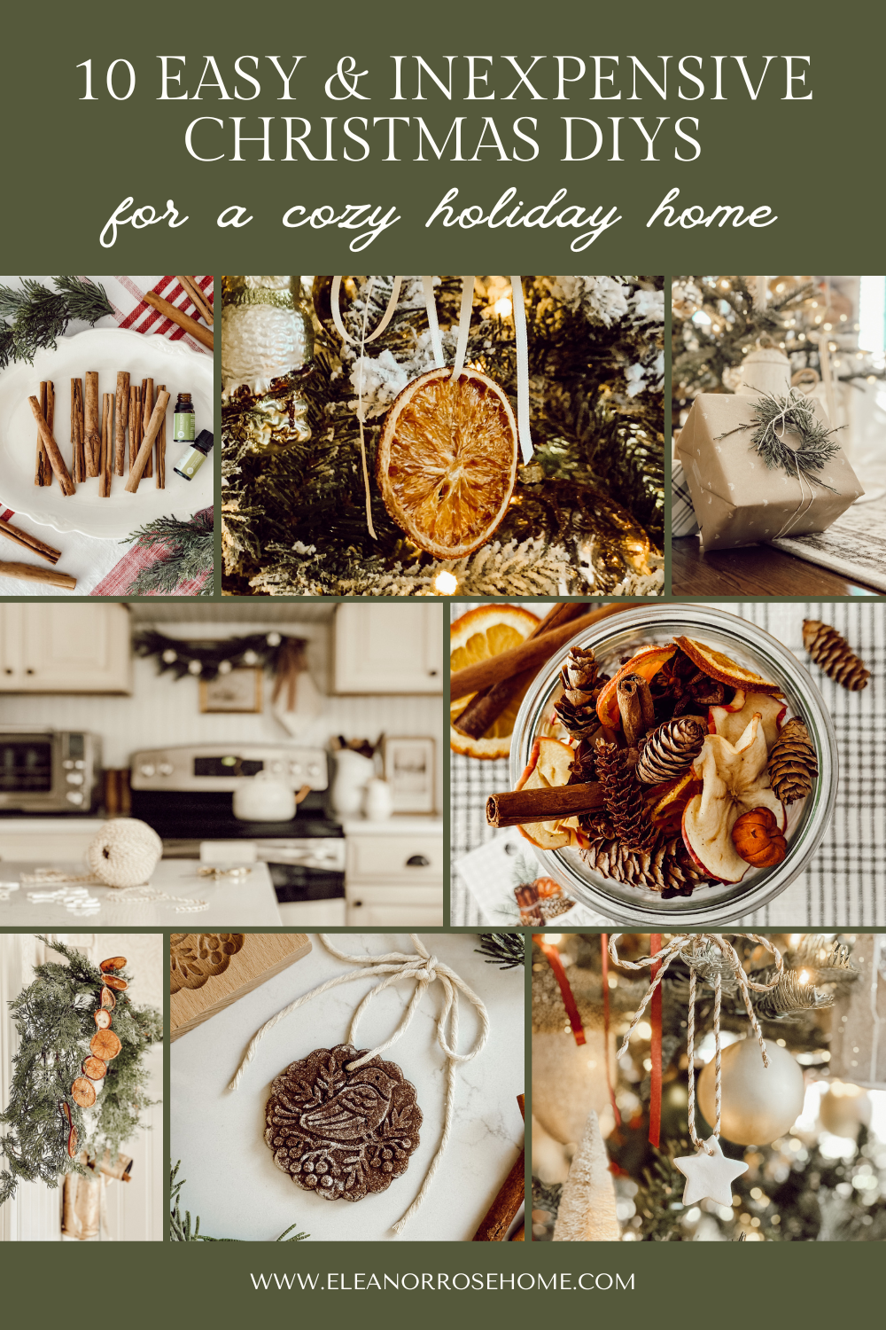 Pinterest graphic for 10 simple and budget-friendly Christmas DIY for a cozy holiday home.