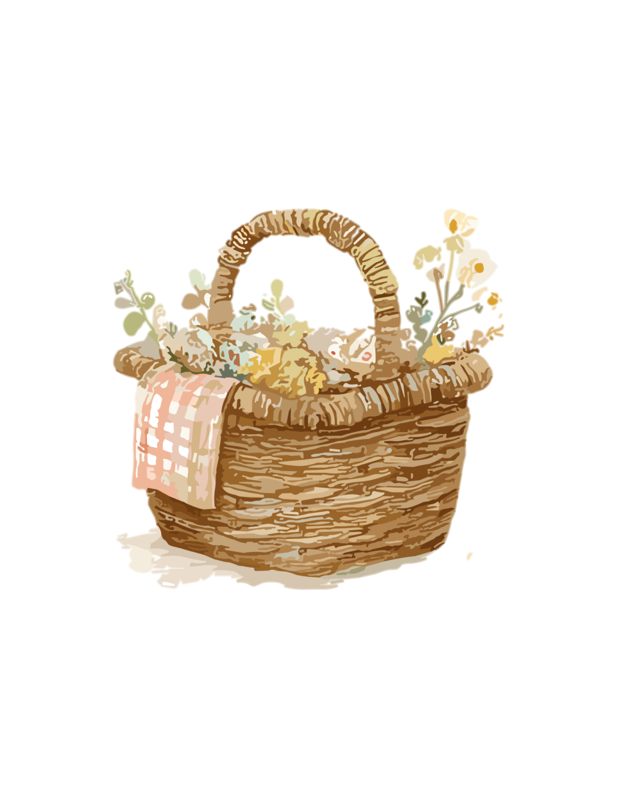 Watercolor basket with spring wildflowers print for downloading and printing from our spring art release.
