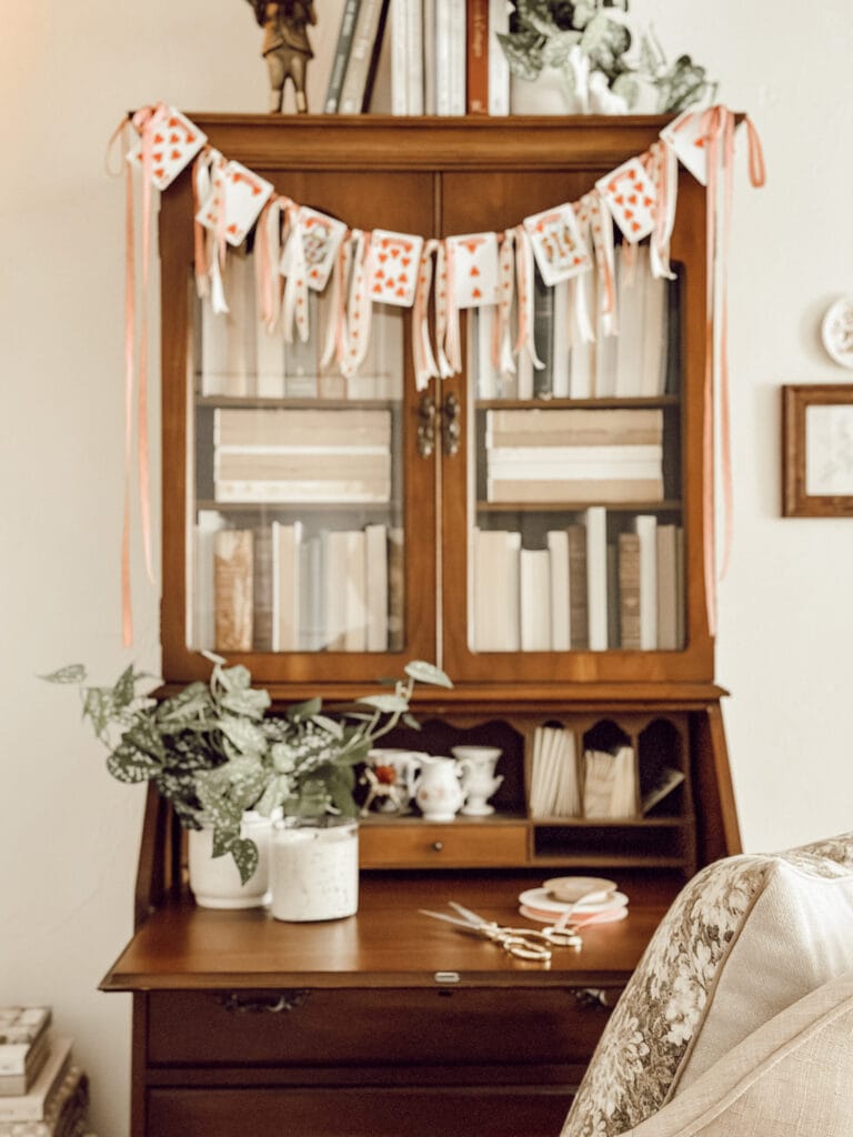 Weekly Wednesday Wish List #242 Eleanor Rose Home secretary desk decorated for Valentine's Day.