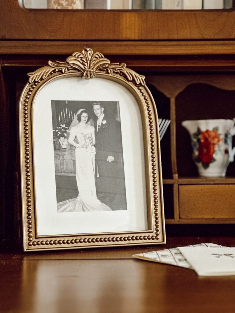 Vintage accents to add character to a cozy home including a picture of my grandparents wedding day.