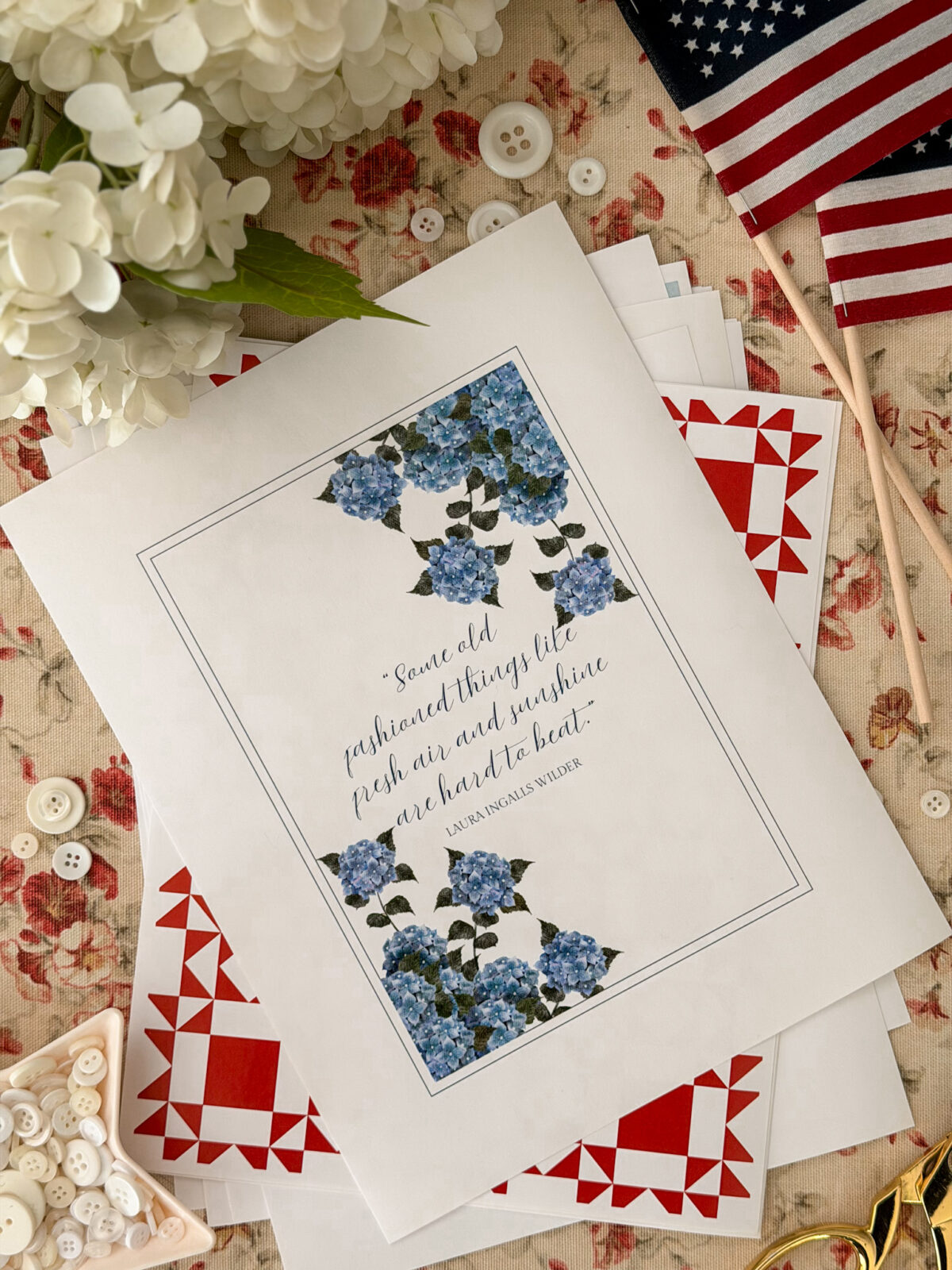 Printable wall art with Americana designs for 4th of July summer decorating.