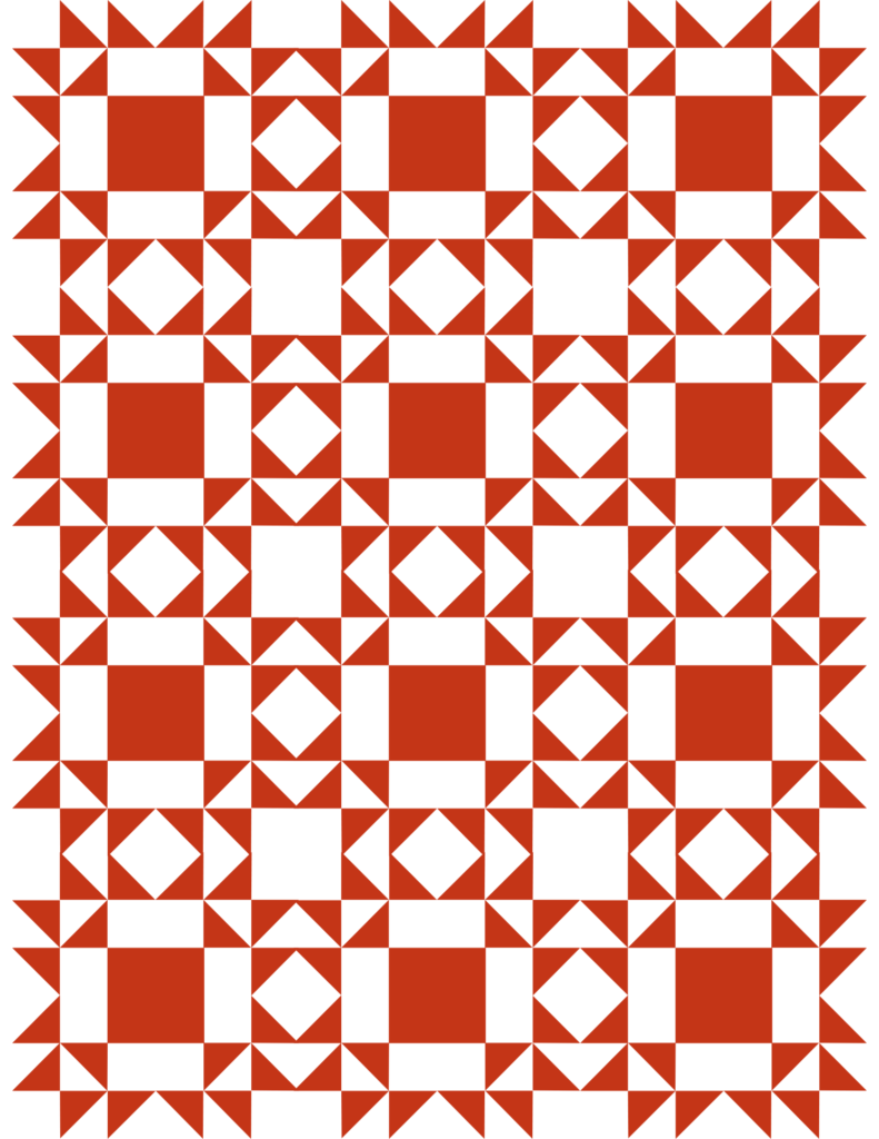 Geometric shapes made to look like a red and white quilt.