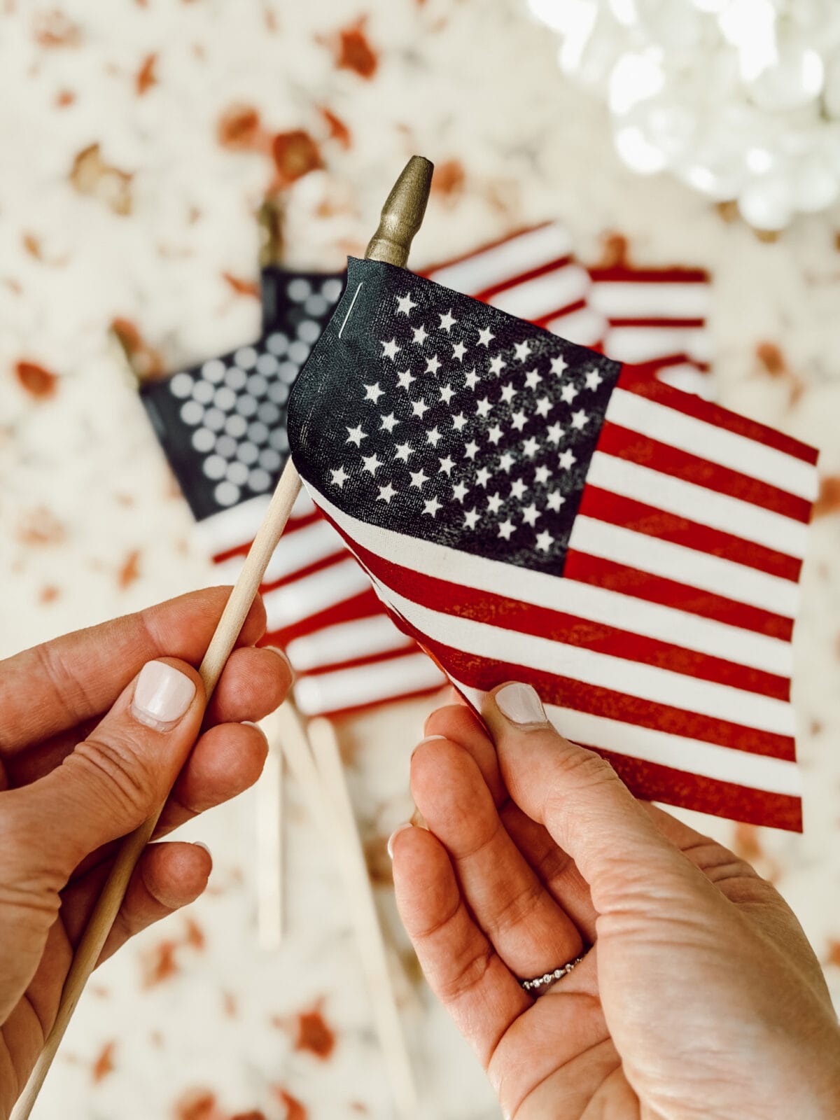 Small American flags for DIY patriotic decor.