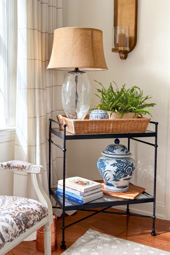 Weekly Wednesday Wish List StoneGable living room corner with a side table decorated for summer.