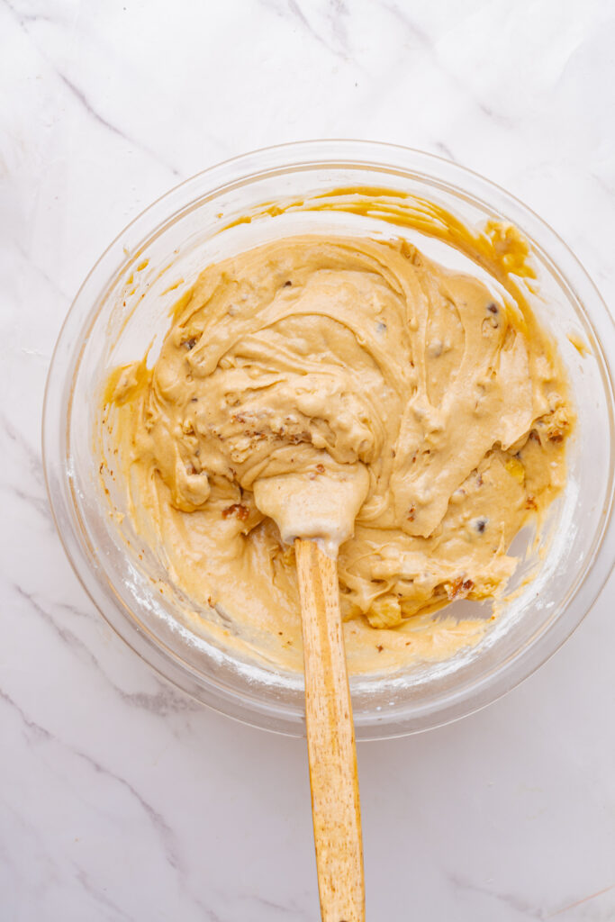 Cinnamon coffee cake batter with pure maple syrup mixed in.