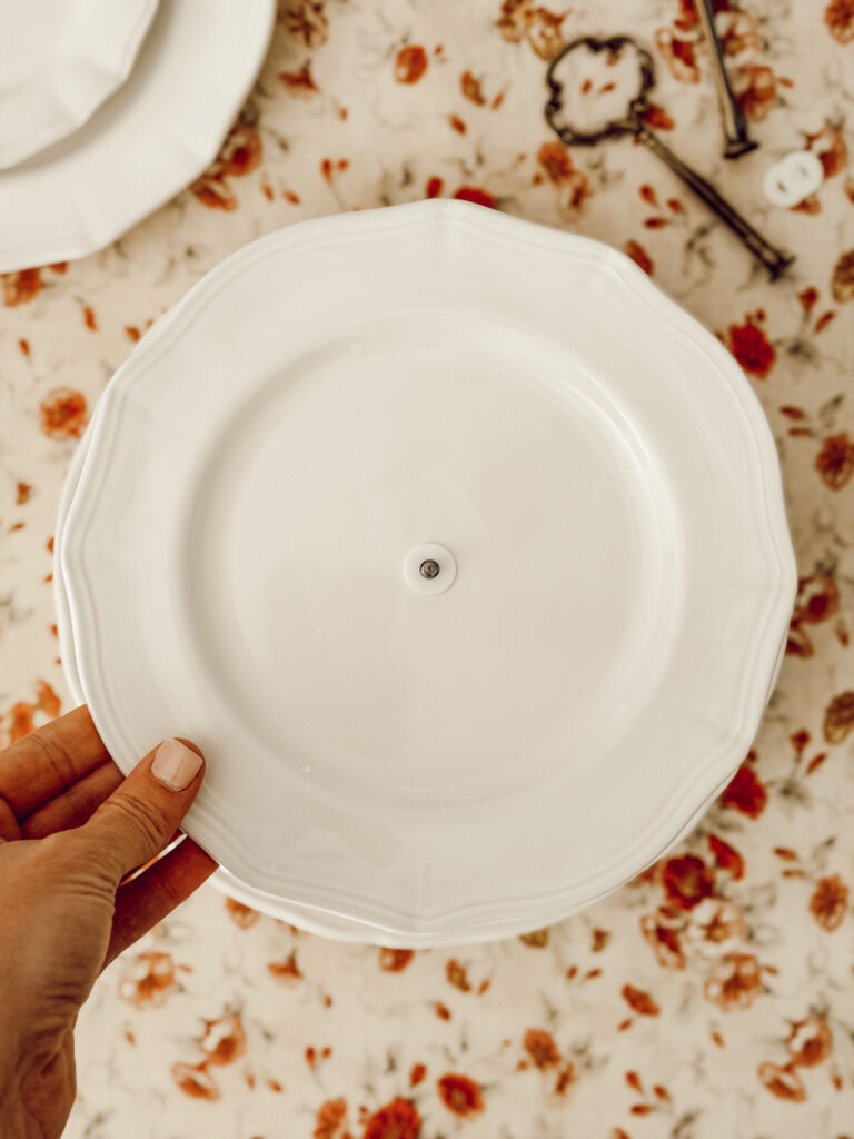 Add the next section of hardware to create a 3-tier tray including a salad plate.