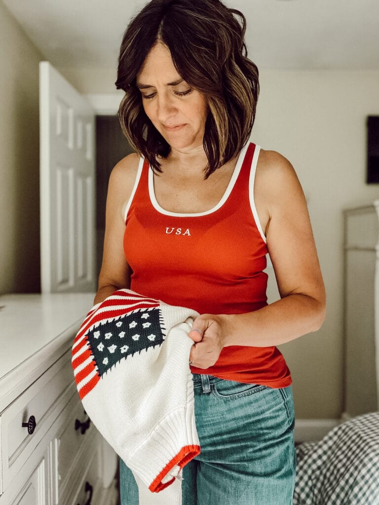 Americana clothing from Target include a USA tank top, flag sweater, and comfy jeans.