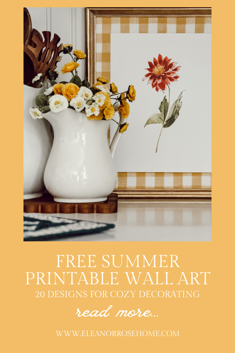 Pinterest graphic free summer printable wall art for cozy summer decorating.