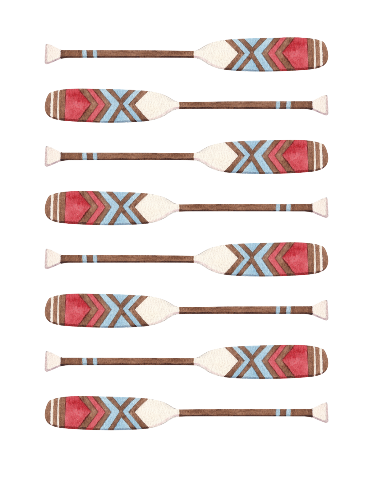 Alternating boat oars to create summer wall art for a coastal home.