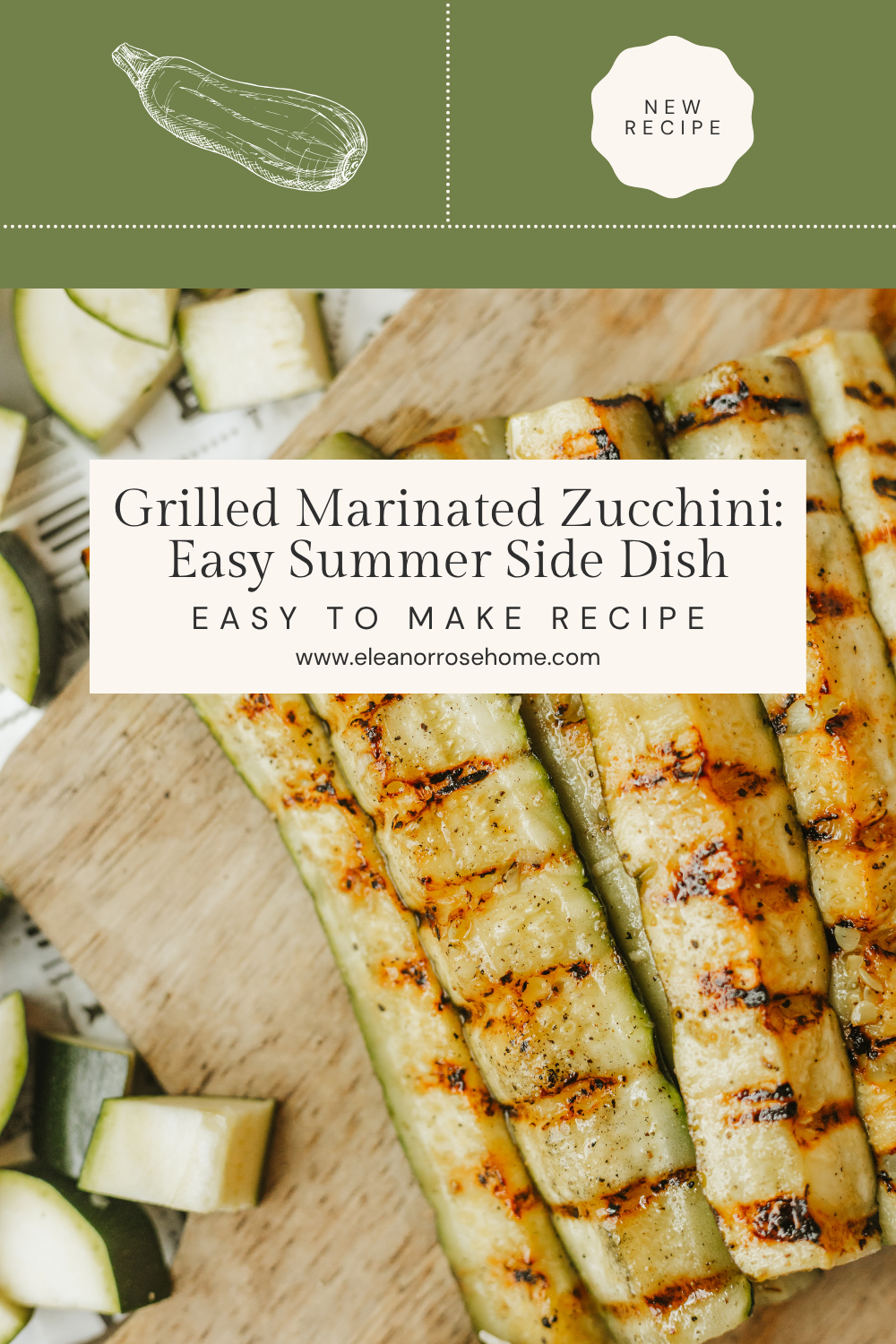 Pinterest graphic grilled marinated zucchini squash recipe.