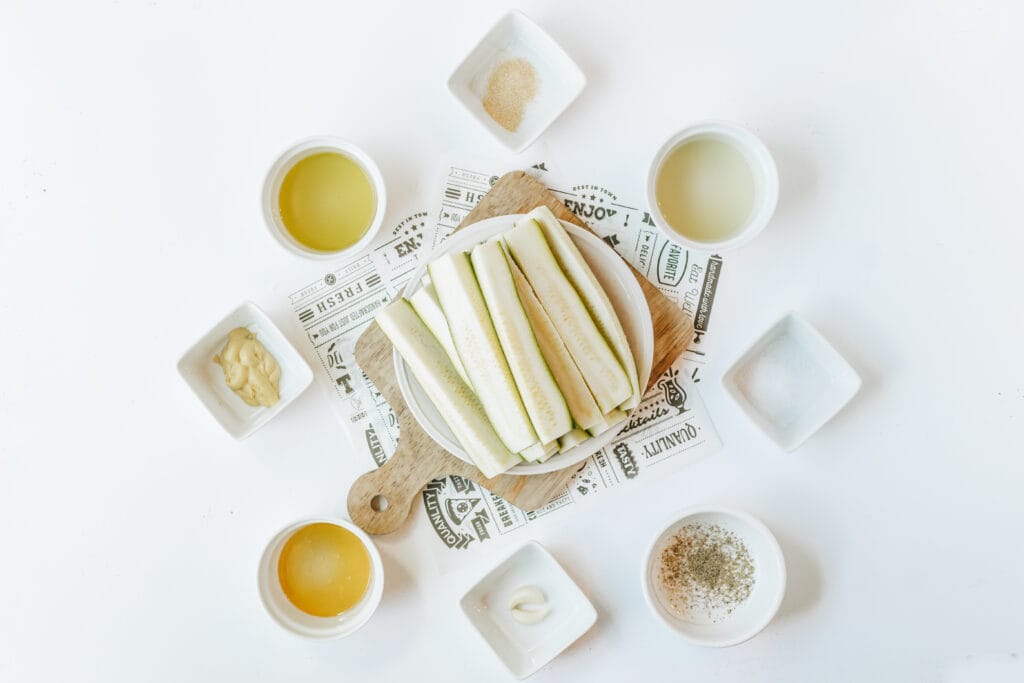 The simple ingredients you'll need to marinate zucchini for a quick summer side dish.