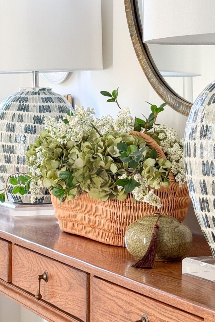 Weekly Wednesday Wish List #259 StoneGable console table with summer arrangement.