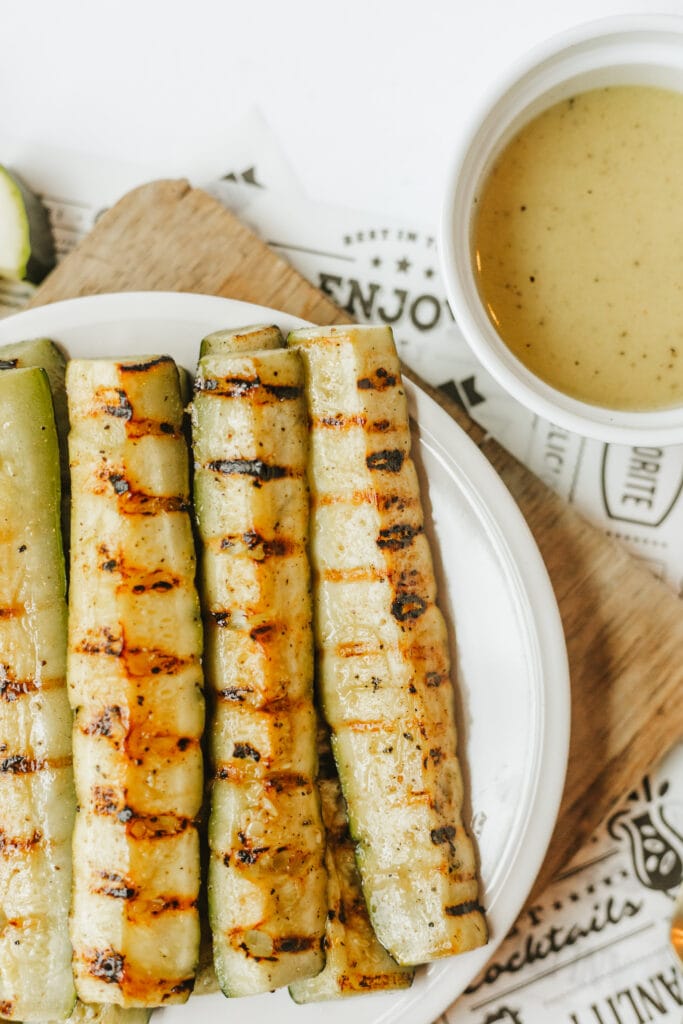 Fresh summer squash marinated with a honey dijon marinade and then grilled on the grill.