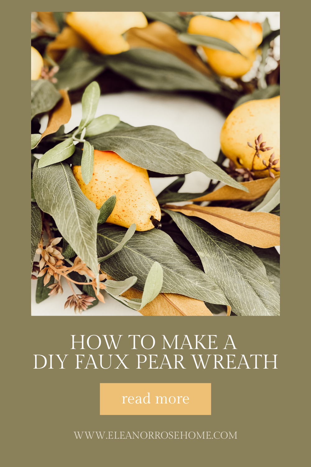 Pinterest graphic how to make a DIY faux pear fall wreath.