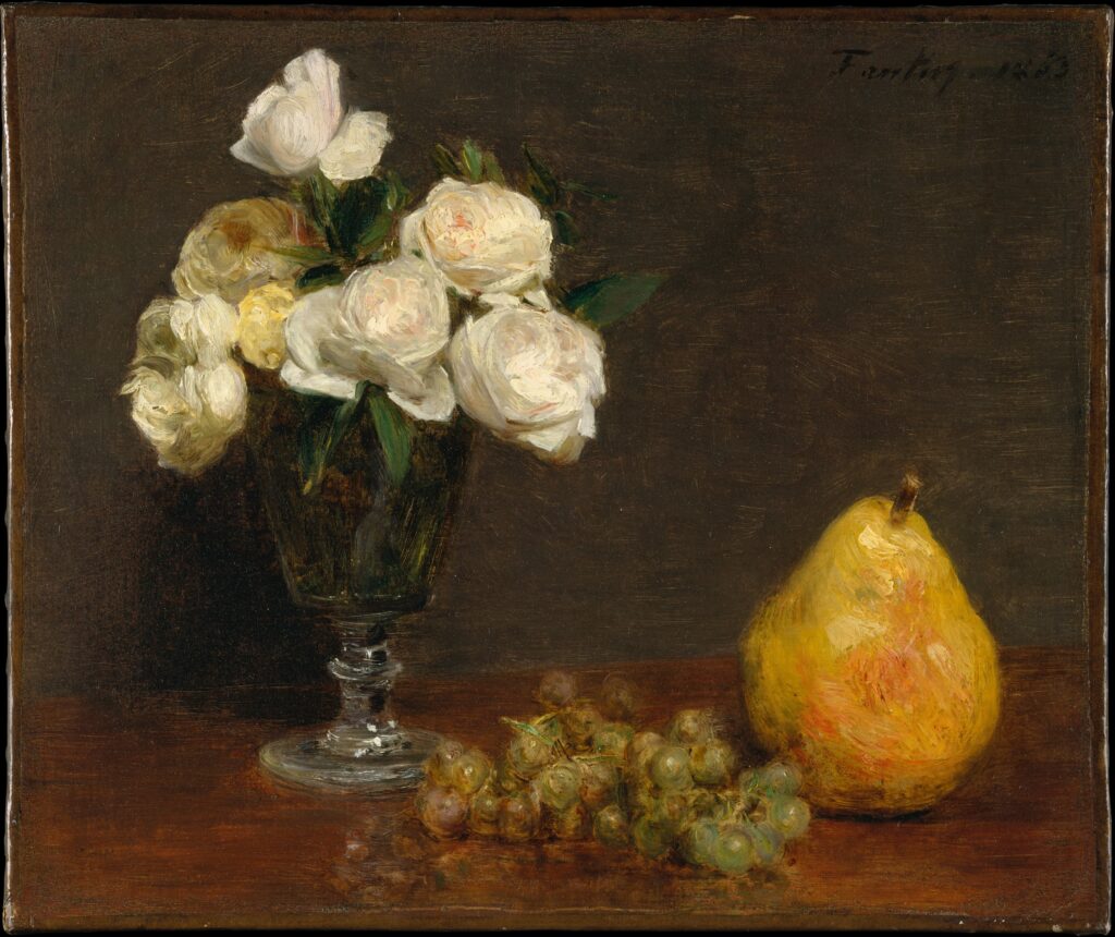 In this early painting, which is interesting for its slightly eccentric, off-balance composition, Fantin had yet to achieve the extraordinary realism associated with his still lifes of the mid- to late 1860s.