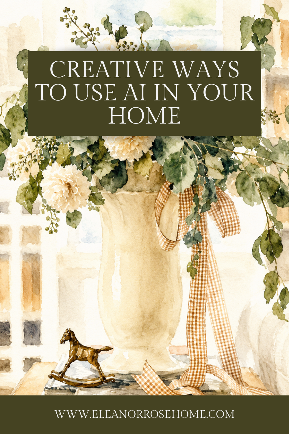 Pinterest graphic AI home decorating ideas creative ways to use artificial intelligence in your home.