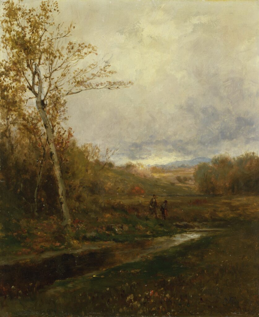 Vintage fall artwork cozy autumn decorating. Painting by Jervis McEntee.