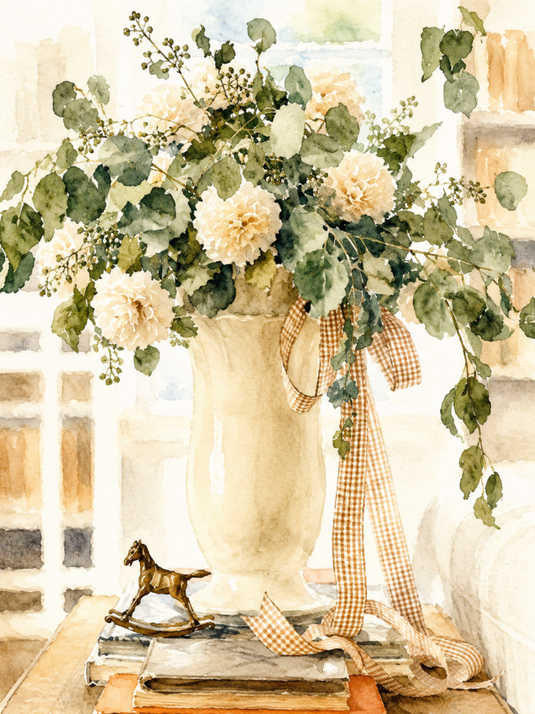 Watercolor image created by Chat GPT is an example of AI home decorating.
