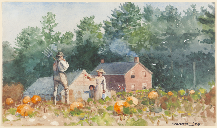 Winslow Homer pumpkin patch with orange pumpkins.