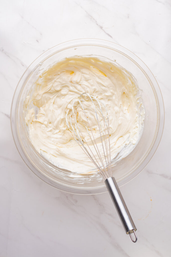 Whip the cheesecake dip ingredients together with a wire whisk just until combined.