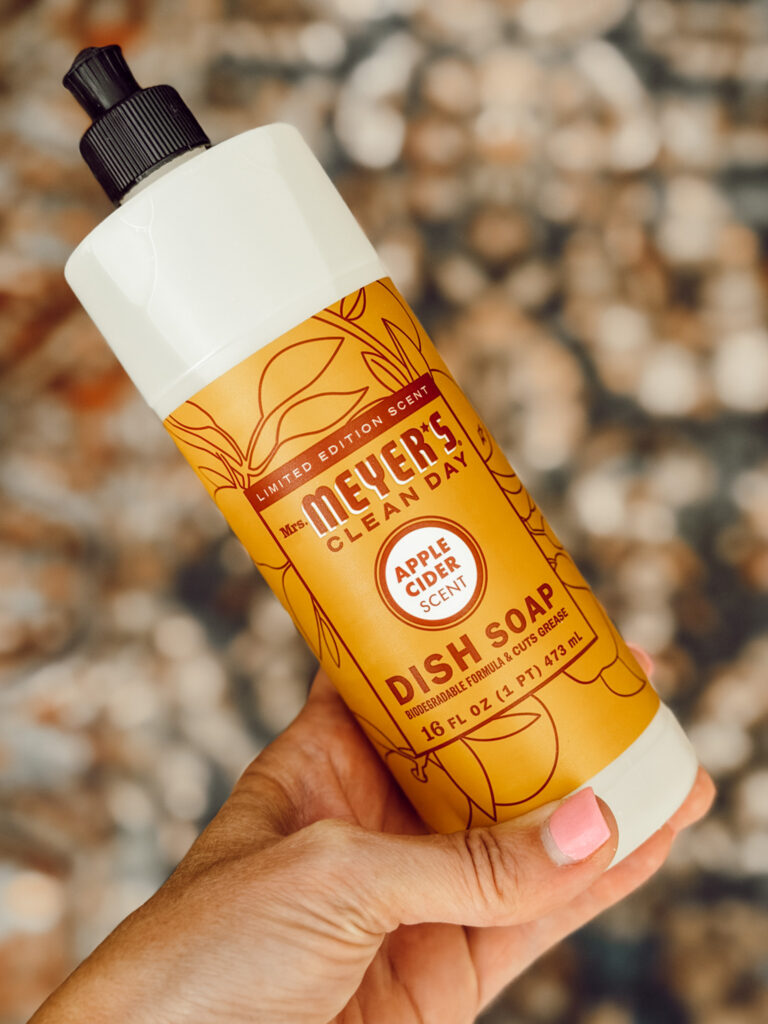 Mrs. Meyers fall scented dish soap is a great way to bring the scents of fall into your home.