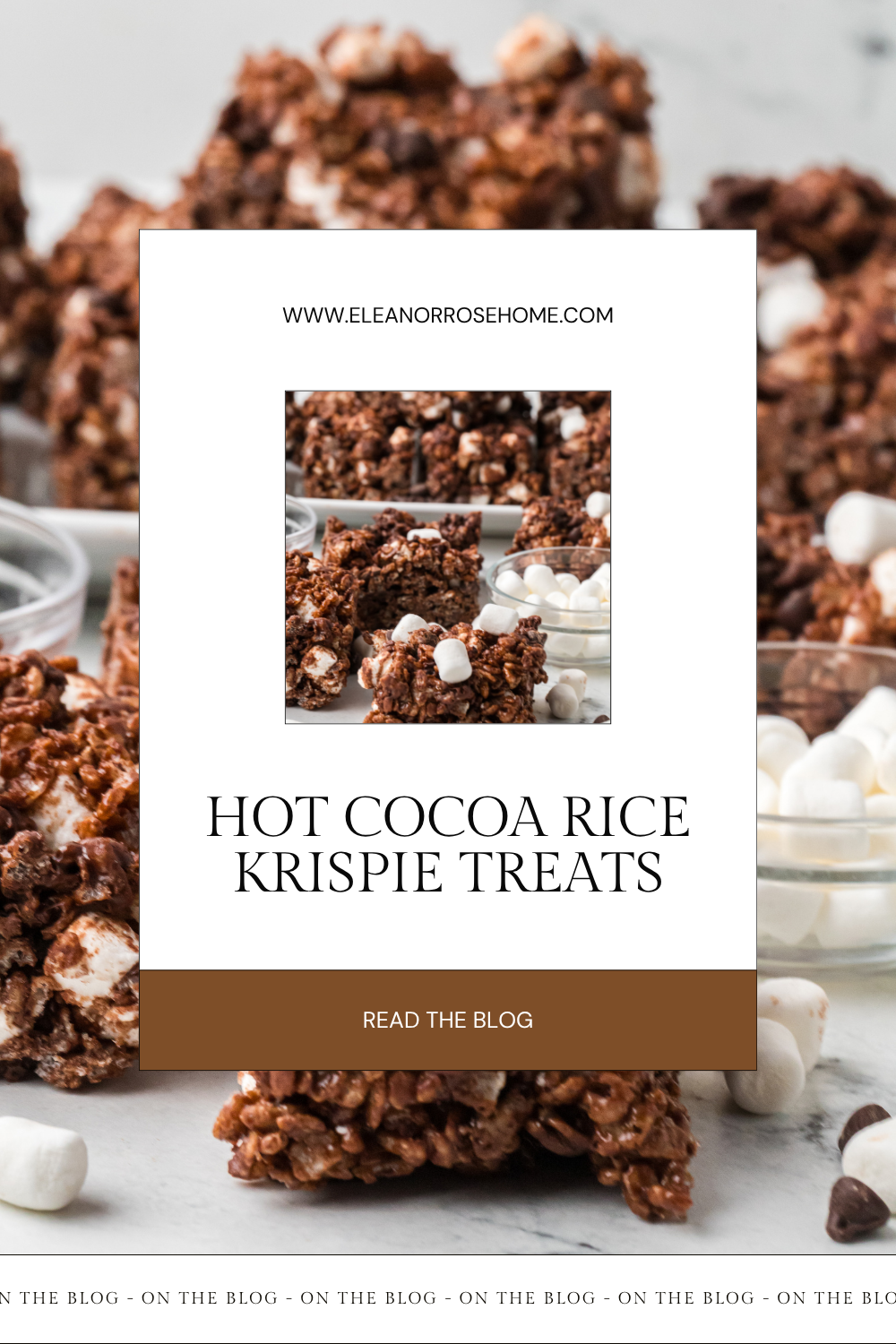 Pinterest graphic hot cocoa Rice Krispie treats recipe.