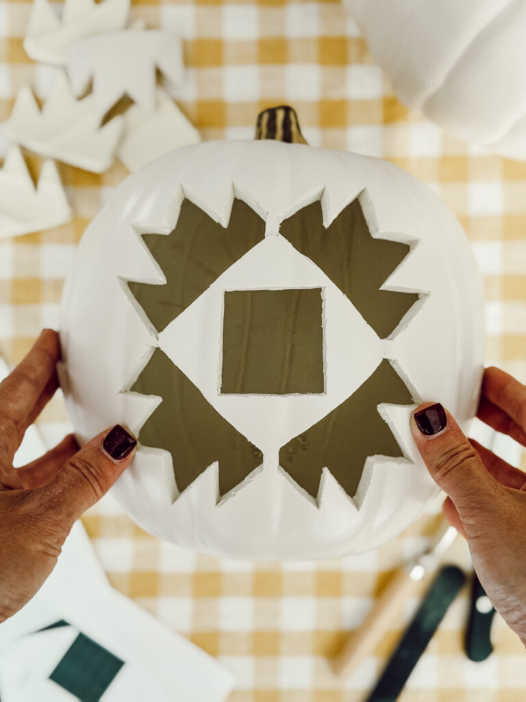 Your quilt carved pumpkin is ready to be added to your fall decor.