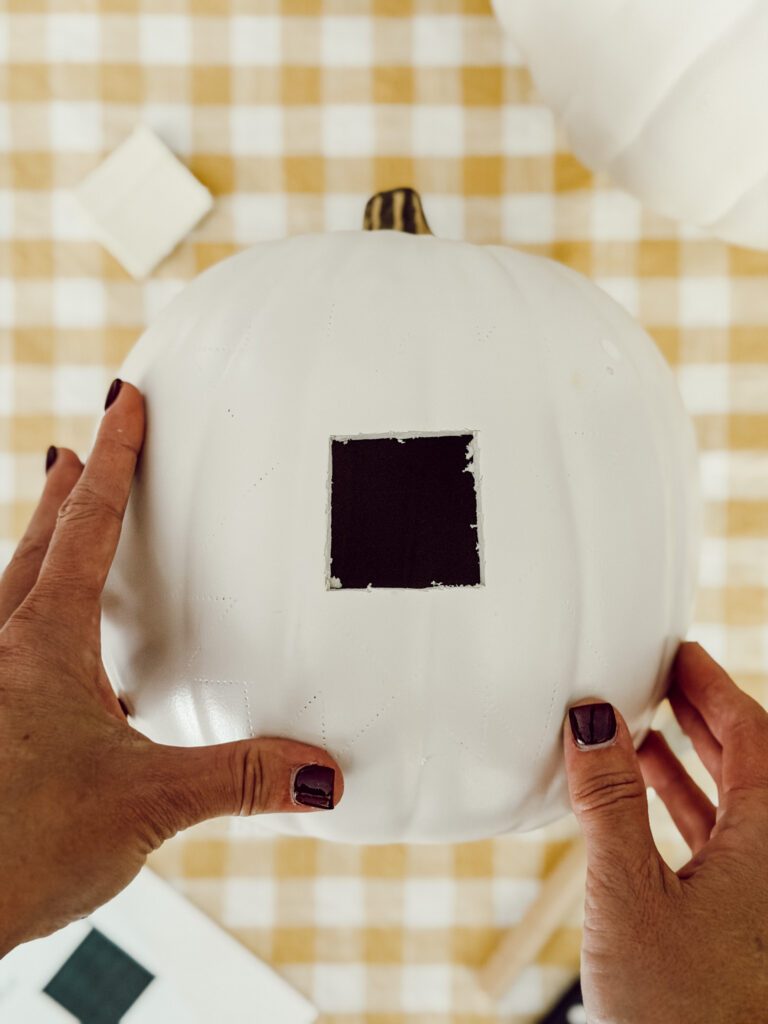 Quilt pattern beginning to emerge in the faux pumpkin.